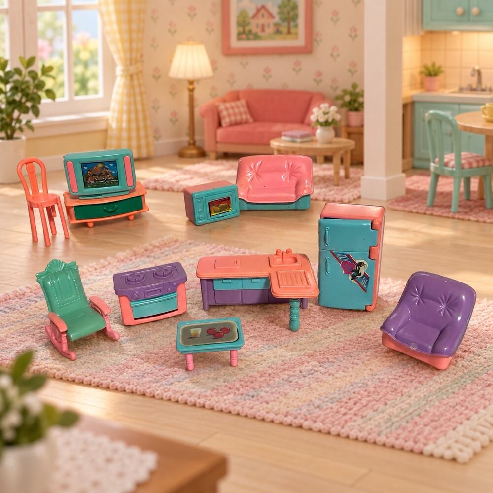 Vintage 1990s Toys R Us My Sweet Home Dollhouse Furniture 11 Pc Pastel Lot